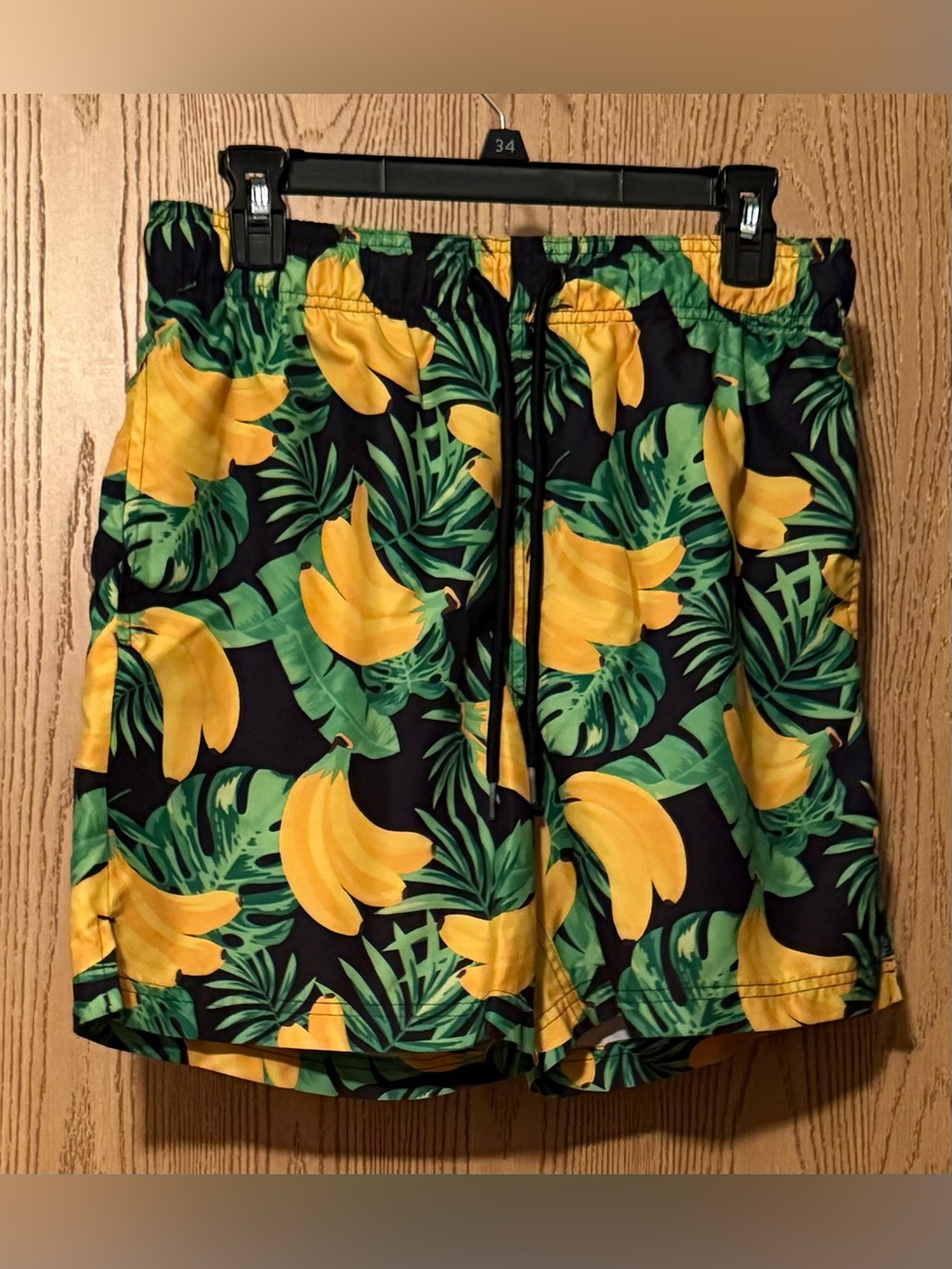 George Black Swim Trunks with Yellow Banana & Green Leaf Print